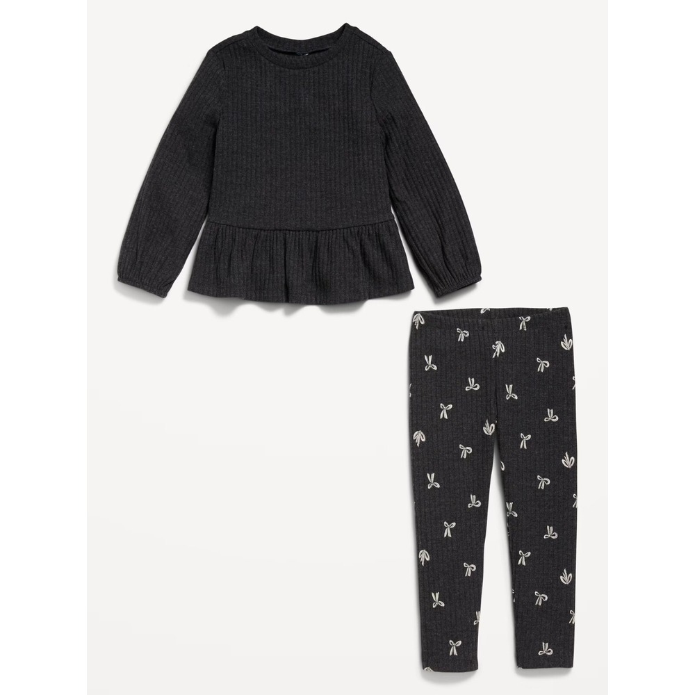 Old Navy Toddler Cozy Ribbed Peplum Ruffle Top w/ Leggings - Black 2T - #509598